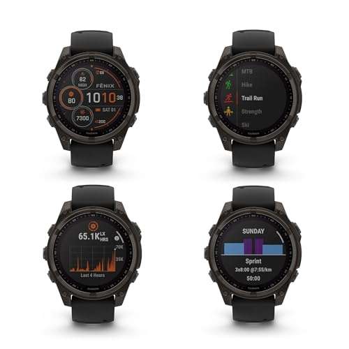 Garmin Fenix 8 47MM Solar Sapphire Multisport GPS Smartwatch Carbon Gray DLC Titanium with Black Gray Silicone Band, Built-in LED Flashlight, Health & Fitness Smart Watch Bundle for Men & Women 3