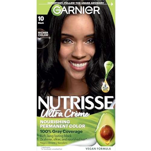 Garnier Hair Color Nutrisse Nourishing Creme, 10 Black (Licorice) Permanent Hair Dye, 1 Count (Packaging May Vary) 1