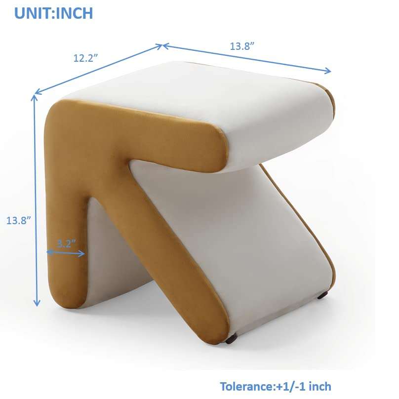 HomSof Modern Upholstered Velvet Sofa Stool Shoe Bench Multifaceted Stool Coffee Table Arrow Design Handicraft Decoration for Living Room, Beige+Gold 4