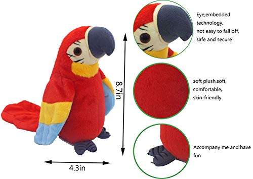 xiulifeifei Talking Parrot Plush Toy, Repeat What You Say Funny Kids Stuffed Toys, Birthday Gift Kids Early Learning Animal Toy Electronic Toy 2
