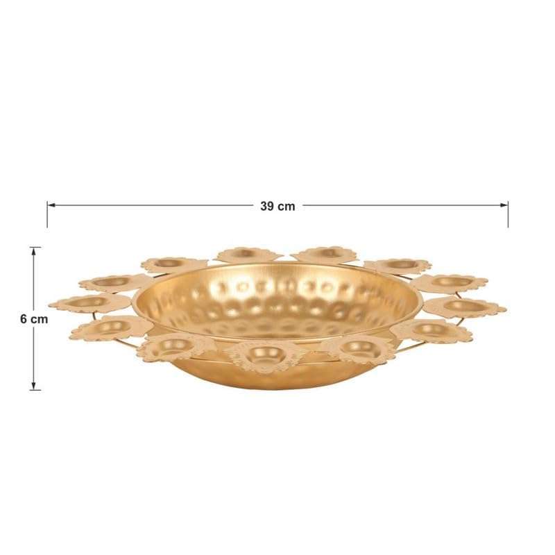 SWAY Home Decor Golden Metal Handcrafted Designer Diya Urli for Diwali with 13 Diyas Set-Traditional Decorative Bowl for Floating Flowers and Tea Light Candles, Diwali Urli, Decoration Items for Home 5