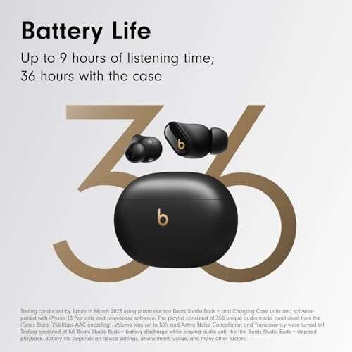 Beats Studio Buds + | True Wireless Noise Cancelling Earbuds, Enhanced Apple & Android Compatibility, Built-in Microphone, Sweat Resistant Bluetooth Headphones, Spatial Audio - Black/Gold 3