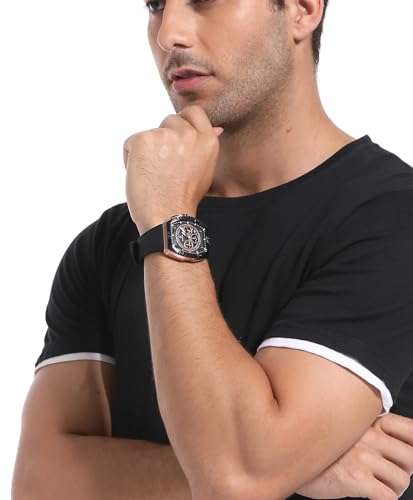 Paras Crown Watches for Men Tonneau 5ATM Waterproof Quartz Luxury Chronograph Analog Men's Wrist Watches Stainless Steel Case Mens Watches 2