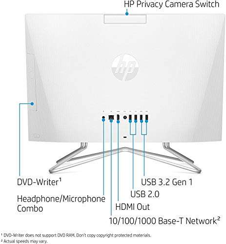 Newest HP 24-inch FHD All-in-One Desktop Computer - Dual-Core AMD Athlon Silver 3050U - 12GB DDR4 RAM-256GB SSD - DVD-RW - WiFi Bluetooth - Windows 10 Pro - Snow White w/ 32GB USB Drive (HP-24-DD00) 4