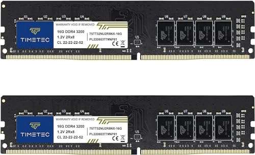 Timetec 32GB KIT(2x16GB) DDR4 3200MHz (or 2933MHz or 2666MHz) PC4-25600 Non-XMP CL22 1.2V Non-ECC Unbuffered 2Rx8 Dual Rank 288 Pin UDIMM Desktop PC Computer Memory RAM Module Upgrade 2