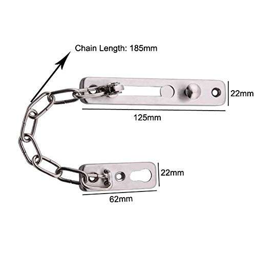 1Pack Silver Stainless Steel Security Door Chain with Spring and Screws Heavy Duty Anti-Theft Press Lock Swing Bar Door Lock Durable Door Guard for Home Hotel 3