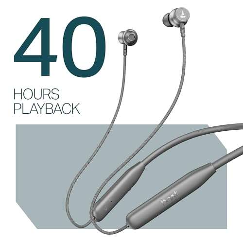 boAt 2025 Launch Rockerz 113, 40H Battery, Dual Pair, Fast Charge, ENx Tech, Stream Ad Free Music via App Support, Magnetic Buds, Bluetooth Neckband, Wireless with Mic in Ear Earphones (Ash Grey) 6
