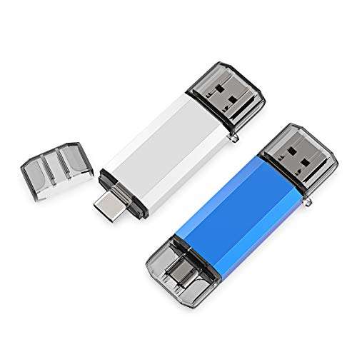 Aiibe 32GB USB 3.0 Type C Flash Drive High Speed Dual USB OTG Flash Drives for USB C Smartphones, Tablets & New MacBook, 2Pack (Mix Color ï¼š Blue & Silver)