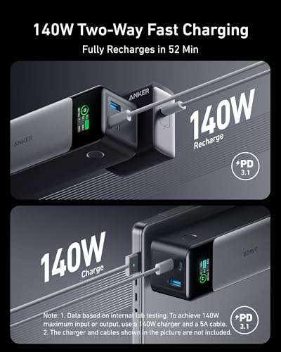 Anker 737 Power Bank, 24,000mAh 3-Port Laptop Portable Charger with 140W Fast Charging, Smart Display, for Outdoor Work, Compatible with iPhone 16/15/14 Series, Vision Pro, Samsung, MacBook, and More 3