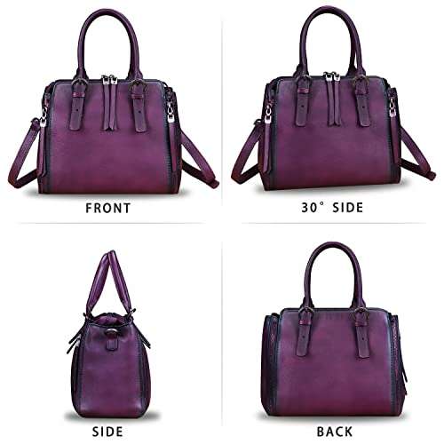 Genuine Leather Handbags Satchel for Women Purse Vintage Handmade Top-Handle Handbag Crossbody Shoulder Bag (Purple) 4