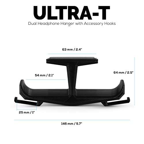 BRAINWAVZ UltraT Large Under Desk Headphone Stand Mount Holder, for Gaming, Music, Mobile Headsets Hanger, No Screws, Cable Hook (Black) 5