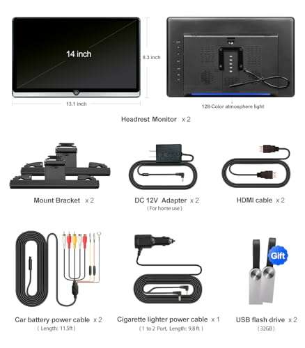 14 inch 4K Android 10.0 Portable Car TV Headrest Monitor Tablet for Back seat, Support Phone Wireless mirroring Touch Screen,with WiFi/Bluetooth/HDMI/USB/AV in/FM/Video Player 4G + 64G (2*PCs) 6