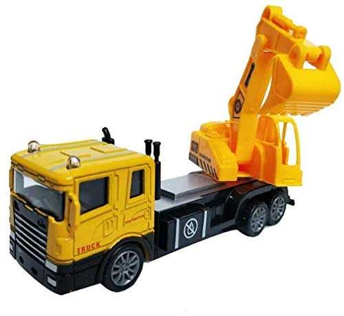 Funrally Die Cast Metal Construction Trucks Set with Light and Music - Pull Back Function Toy for Kids 4