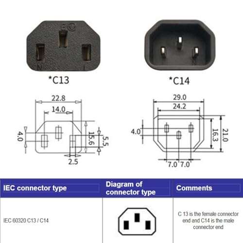 chenyang IEC 320 C14 Male to C13 Female 90 Degree UP Angled Power Extension Connector Adapter 10A 250V for Monitor/Computer/PDU Chassis/Printer 6