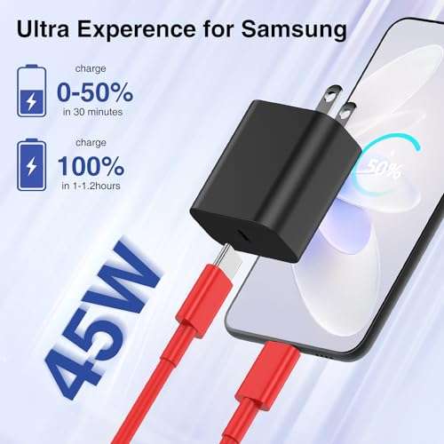 45W Super Fast Charger USB C for Samaung,6FT Samsung Type C Charger Fast Charging Cable for Samsung Galaxy S24+Ultra,Long USB C Cord Android Phone Charger for Samsung Galaxy S23 S22 S21+Ultra-Red 4