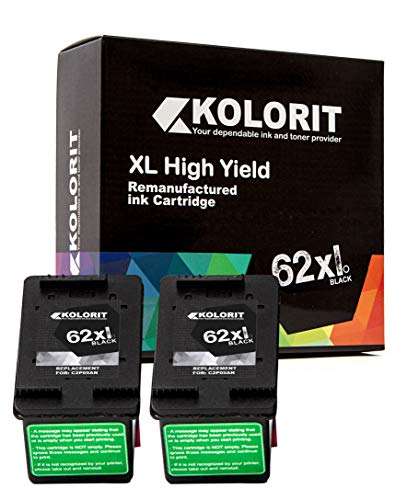 Kolorit Remanufactured HP 62 XL Inkjet Cartridge for HP Envy 5540 5640 5660 7640 8000 Officejet 5740 8040 Officejet Mobile 200 250 258 Printer Series (2 Pack, Black-2) 1