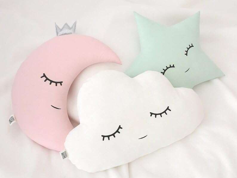 Sanwaliyaji Collection Soft Plush Cloud Moon & Star with Embroidered Cotton Poly-Fiber Filling Shaped Baby Pillow Kids Cushion Soft Toy Pillow Multicolor - Set of 3â€¦ 1
