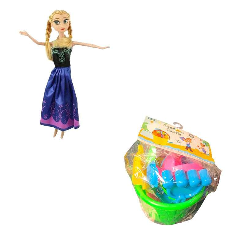 AKTOON TOYS (Combo Pack) Beach Sand Toys Castle Play Set with Fish Rattle & Princess Collection Fashion Two Cute Doll with Two Baby Doll for Girls - Multicolor 1
