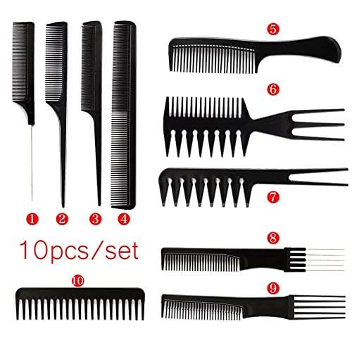 NFI essentials Professional Hair Cutting and Styling Comb Kangi Salon Kit Combs Cumb Come Hair Comp - Combo Set of 10; Black (Black) (combo) (comb) 6