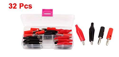 uxcell 32Pcs Black Red Plastic Coated Alligator Clip + Banana Connector for Multimeter Test Work 2
