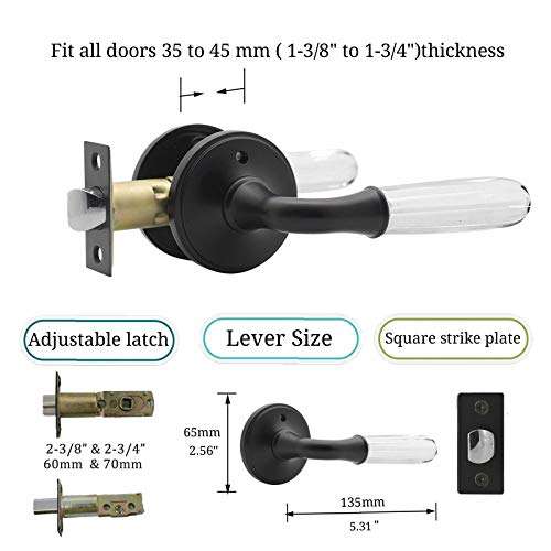 Glass Door Lever with Black Finish,Pack of 5,Privacy Function for Bed and Bath, Interior Crystal Door Knob with Lock,Modern Door Handle Euro Style 5