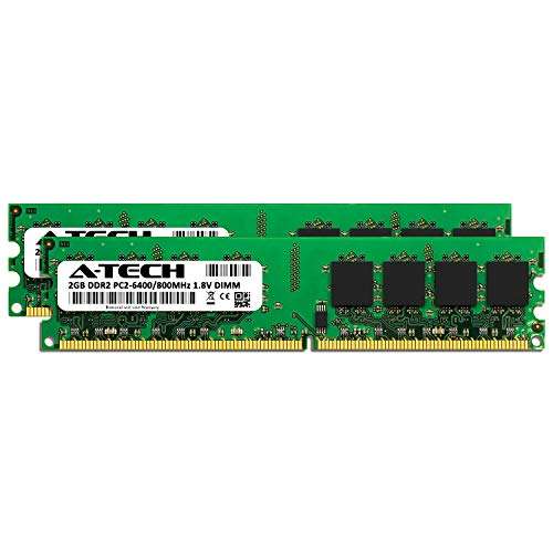 A-Tech 4GB (2x2GB) DDR2 800MHz UDIMM PC2-6400 CL6 1.8V DIMM Non-ECC Unbuffered Desktop RAM Memory Modules 2