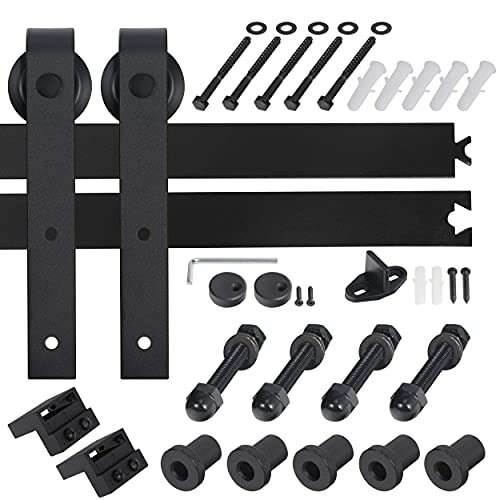 ZENY 6.6/12FT Heavy Duty Sliding Barn Door Hardware Hangers and Track Kit Sliding Roller Set, Smooth and Quiet, J Shape 6