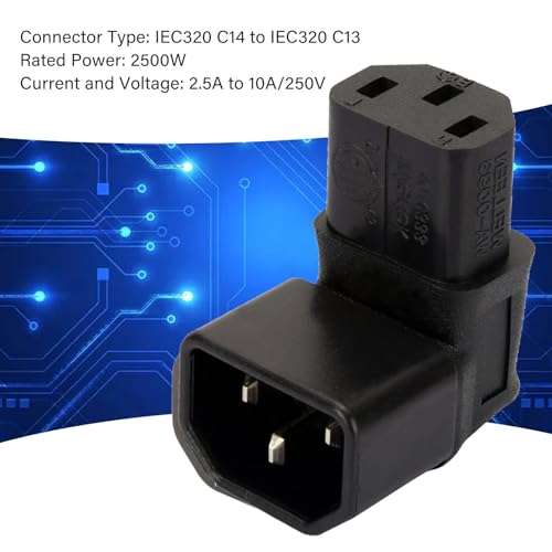 chenyang IEC 320 C14 Male to C13 Female 90 Degree UP Angled Power Extension Connector Adapter 10A 250V for Monitor/Computer/PDU Chassis/Printer 4