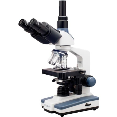 AmScope T120B Professional Siedentopf Trinocular Compound Microscope, 40X-2000X Magnification, WF10x and WF20x Eyepieces, Brightfield, LED Illumination, Abbe Condenser with Iris Diaphragm, Double-Layer Mechanical Stage, 100-240VAC 1