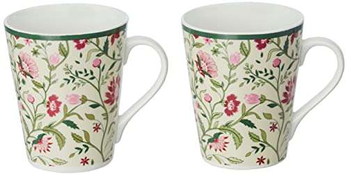 India Circus Floral Ceramic Tea, Milk or Coffee Mugs (Set of 2) 300ml Each, Multicolor, can be Used to Gift to Loved Ones (IC-MM2-CC4)