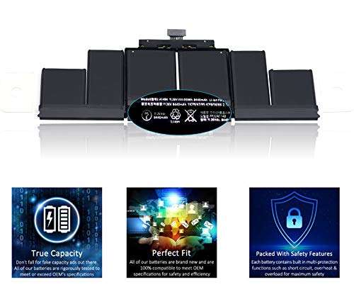 A1398 A1494 Laptop Battery for MacBook Pro 15-inch Retina (Late 2013 and mid 2014 Early 2015 Version) 11.26V 95WH Compatible with Retina ME293 ME294 MGXA2 MGXC2 MJLQ2 6