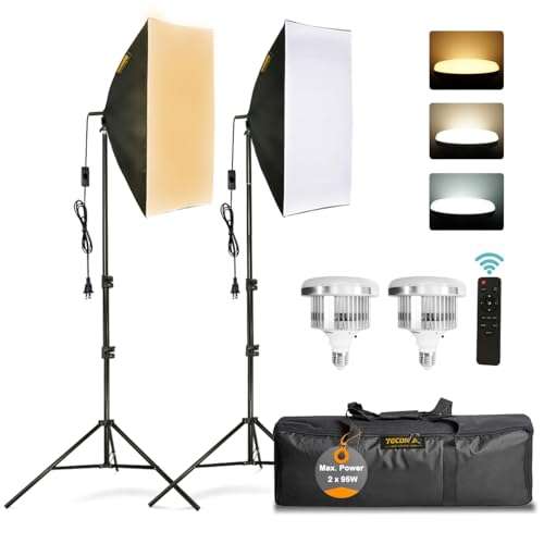 Tecdigbo 95W Softbox Lighting Kit, Photography Studio Light E27 6500K Dimmable Bulbs Energy Saving LED for Portraits Fashion Advertising Vlogging, Podcast, Video, Live Stream, Film etc