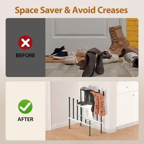 PLKOW Boot Rack Organizer, Metal Free Standing Shoe Racks for Tall Boots, 2 Tier Boot Holder Fits for 6 Pairs, Boot Storage Organizer for Entryway, Garden, Outdoor, Bedroom 6