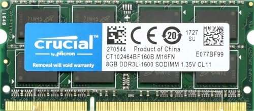 Micron Crucial 8Gb Single Ddr3/Ddr3L 1600 Mt/S (Pc3-12800) Unbuffered Sodimm 204-Pin Memory - Ct102464Bf160B 1