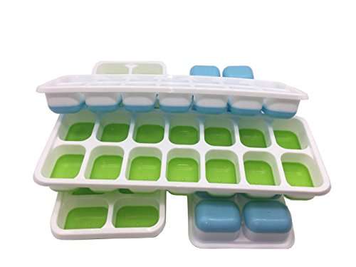 Ice Cube Trays with Lids,Easy-Release Silicone and Flexible 14-Ice Trays with Spill-Resistant Removable Lid,LFGB Certified & BPA Free(2 Green,2 Blue) 3