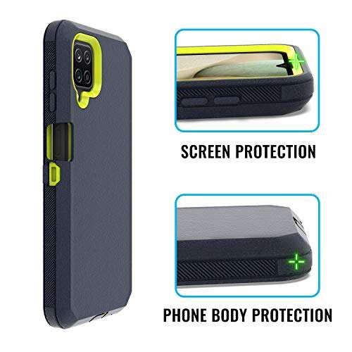 Fcclss Cell Phone Case for Samsung Galaxy A12, Samsung A12 Case Heavy Duty Military Grade Hybrid 3 in 1 Shockproof Drop-Defender Case Cover, Dark Blue & Yellow 4