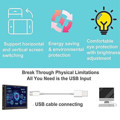 PC CPU Data Monitor, 5 inch USB Mini Screen AIDA64 PC CPU HDD Data Monitor Computer Temperature Display 2