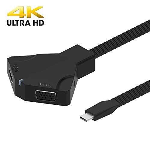 USB Type C to HDMI VGA Adapter, Amalink 4K Mirroring Convertor with 3.5mm Audio Jack 1