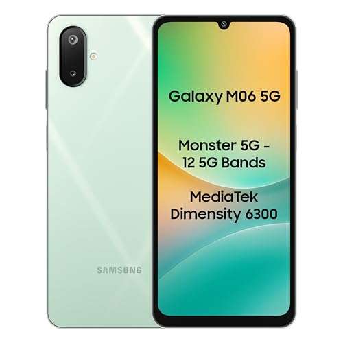 Samsung Galaxy M06 5G (Sage Green, 6GB RAM, 128 GB Storage) | MediaTek Dimensity 6300 | AnTuTu Score 422K+ | 12 5G Bands| 25W Fast Charging | 4 Gen. of OS Upgrades | Without Charger 1
