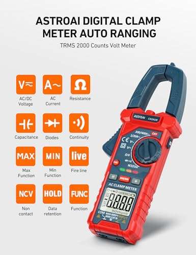 AstroAI Digital Clamp Meter Multimeter 2000 Counts Amp Voltage Tester Auto-ranging with AC/DC Voltage, AC Current, Resistance, Capacitance, Continuity, Live Wire Test, NCV, Blue 2