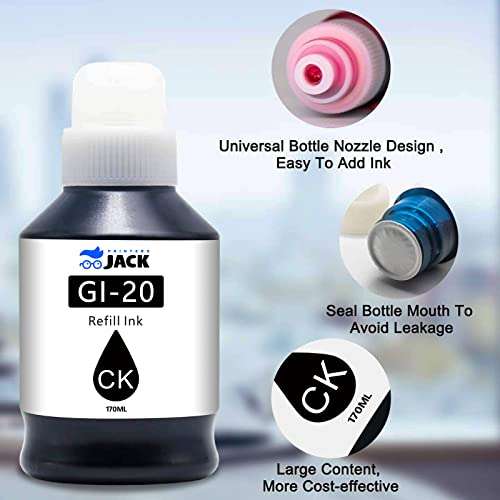 Printers Jack Compatible Canon GI-20 GI20 Refill Ink Bottles Kit for Canon PIXMA G5020 G6020 G7020 MegaTank Printers 4