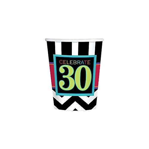 Must-Have Chevron and Stripes 30th Birthday Party Paper Cups , Pack of 8, Multi , 9 Ounces, Paper 2