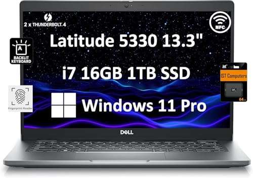 Dell Latitude 5330 Business Laptop (13.3"" FHD, Intel 10-Core i7-1265U Vpro, 16GB RAM, 1TB SSD, IST Card) 2 x Thunderbolt 4, Backlit KB, Fingerprint, Webcam, NFC, 2024 Latitude 5000, Win 11 Pro, Gray 1