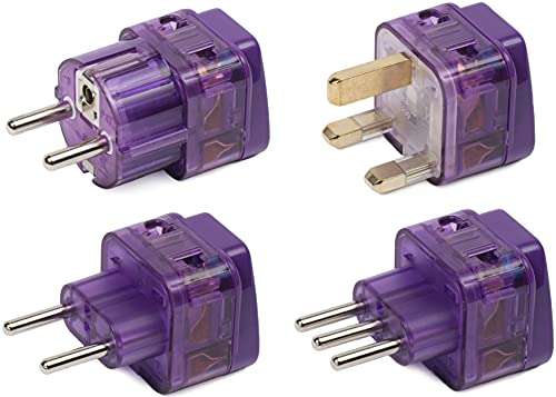 NEW! 4 Pieces HIGH QUALITY EUROPE TRAVEL ADAPTER Pack for ALL countries in EUROPE; FRANCE SPAIN ITALY GERMANY TURKEY UNITED KINGDOM ENGLAND IRELAND SCOTLAND GREECE AUSTRIA RUSSIA UKRAINE PORTUGAL CROATIA NETHERLANDS SWEDEN NORWAY FINLAND ICELAND and more / WITH DUAL PLUG-IN PORTS AND BUILT-IN SURGE PROTECTORS 1