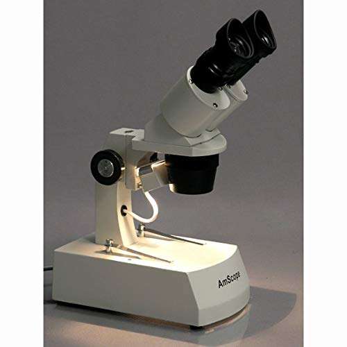 AmScope SE305R-AZ-E Digital Forward-Mounted Binocular Stereo Microscope, WF10x and WF20x Eyepieces, 10X/20X/30X/60X Magnification, 1X and 3X Objectives, Upper and Lower Halogen Light Source, Arm Stand, 120V, Includes 0.3MP Camera and Software 3