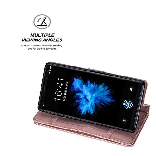 DEFBSC Samsung Galaxy Note 9 Wallet Case,Magnetic Premium Leather Folio Flip Case with 9 Card Slots/Holder Kickstand and Wrist Strap for Samsung Note 9-Rose Gold 4