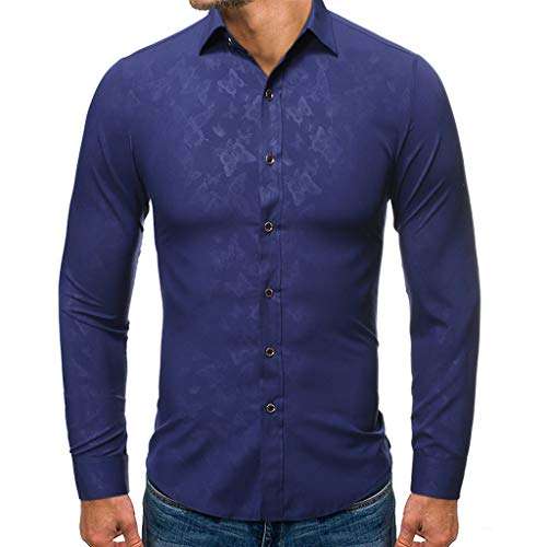 Mens Novelty Butterfly Printed Shirts Long Sleeve T-Shirt Casual Slim Fit Dress Shirts Navy 2