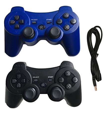 Ps3 Controller Wireless Controller with Charger Cable - 2 Pack Dual Vibration ( Blue and Black - Compatible with Playstation 3 PS3 ) by IHK 5
