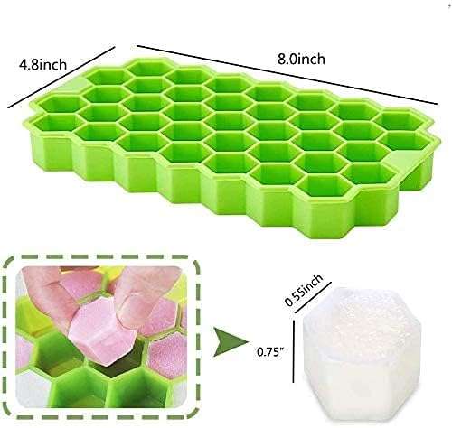 2 Pcs Ice Cube Trays Silicone Ice Cube Molds, Easy-Release and Flexible 37 Ice Trays BPA Free, for Whiskey Cocktail, Stackable and Safe Ice Honeycomb Small Cubes Fridge Bar Soft Tray (with Lid) (2) 3