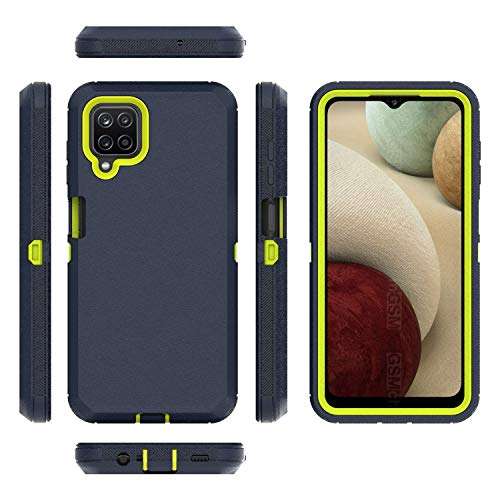 Fcclss Cell Phone Case for Samsung Galaxy A12, Samsung A12 Case Heavy Duty Military Grade Hybrid 3 in 1 Shockproof Drop-Defender Case Cover, Dark Blue & Yellow 2